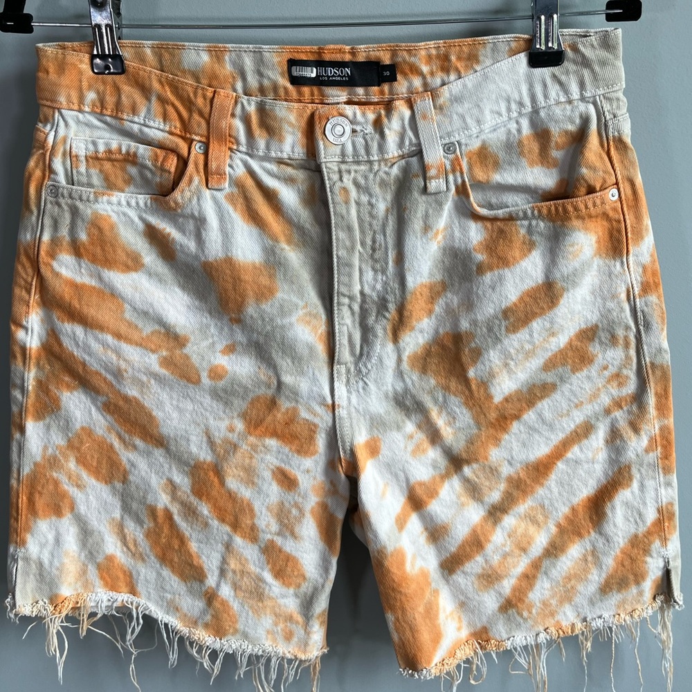 Hudson Denim Hana Shorts Grey Orange Tie Dye Size 30
